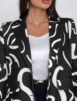 New Women's Blazer Work Print Geometric Casual / Daily Stylish Regular Fit Outerwear Long Sleeve Spring S Women Blazers & Suits