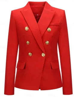 Discount Women's Blazer Work Street Fall Winter Regular Coat Regular Fit Breathable Elegant Stylish Jacket Long Sleeve non-printing Solid Color Stripes and Plaid with Pockets White+Black Black Red Women Blazers & Suits