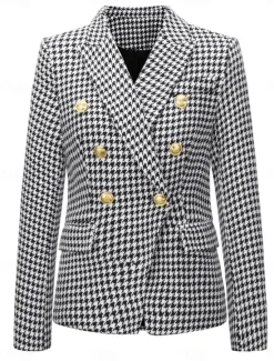 Discount Women's Blazer Work Street Fall Winter Regular Coat Regular Fit Breathable Elegant Stylish Jacket Long Sleeve non-printing Solid Color Stripes and Plaid with Pockets White+Black Black Red Women Blazers & Suits