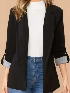 Women's Blazer Work Stripe Solid Color Warm Stylish Regular Fit Outerwear Long Sleeve Spring Light Blue S Women Blazers & Suits