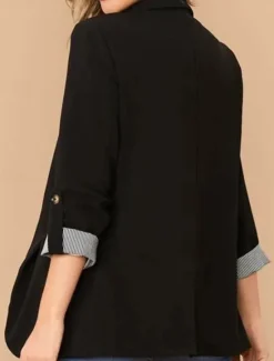 Women's Blazer Work Stripe Solid Color Warm Stylish Regular Fit Outerwear Long Sleeve Spring Light Blue S Women Blazers & Suits