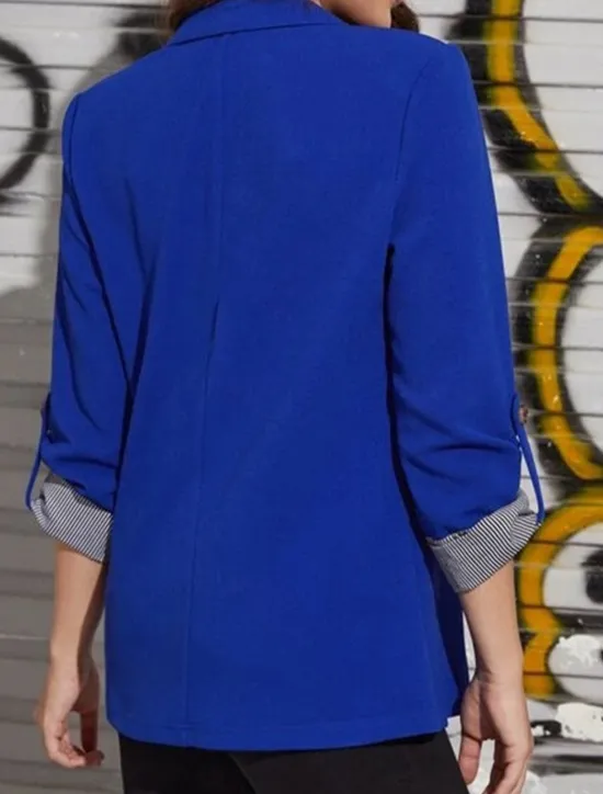 Women's Blazer Work Stripe Solid Color Warm Stylish Regular Fit Outerwear Long Sleeve Spring Light Blue S Women Blazers & Suits