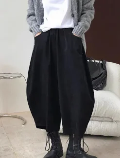 Outlet Women's Bloomers Cropped Pants Harem Pants Vacation Vintage Fashion Ankle-Length High Waist Solid Color Pocket Elastic Waist Breathable Comfortable Micro-elastic Outdoor Street Daily dark brown Black Women Pants