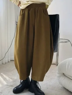 Outlet Women's Bloomers Cropped Pants Harem Pants Vacation Vintage Fashion Ankle-Length High Waist Solid Color Pocket Elastic Waist Breathable Comfortable Micro-elastic Outdoor Street Daily dark brown Black Women Pants
