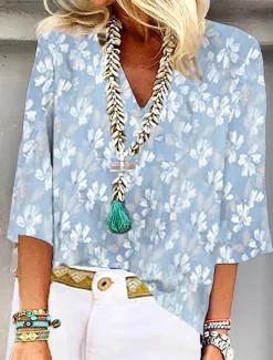 Women's Blouse Button Down Floral Graphic Stylish Beach Short Sleeve V Neck Regular Tops Daily Print Summer Spring Women Blouses & Shirts