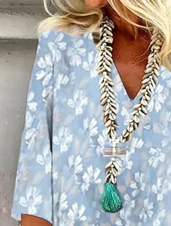 Women's Blouse Button Down Floral Graphic Stylish Beach Short Sleeve V Neck Regular Tops Daily Print Summer Spring Women Blouses & Shirts