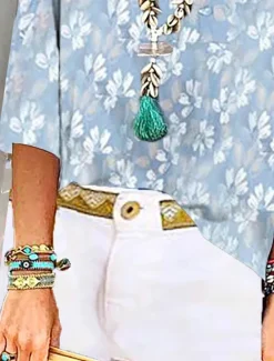 Women's Blouse Button Down Floral Graphic Stylish Beach Short Sleeve V Neck Regular Tops Daily Print Summer Spring Women Blouses & Shirts