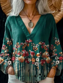 Women's Blouse Button Down Floral Graphic Stylish Beach Short Sleeve V Neck Regular Tops Daily Print Pink Light Brown Brown Green Summer Spring Women Blouses & Shirts