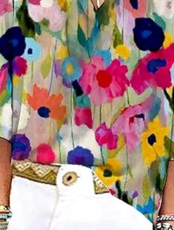 Best Women's Blouse Button Down Floral Graphic Stylish Beach Short Sleeve V Neck Regular Tops Daily Print Summer Spring Women Blouses & Shirts