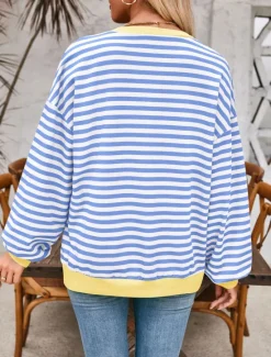 Women's Blouse Button Down Graphic Striped Vintage Tropical Stylish Long Sleeve Crew Neck Regular Tops Daily Print Blue Fuchsia Orange Green Summer Spring Fall Women Blouses & Shirts