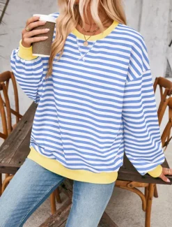 Women's Blouse Button Down Graphic Striped Vintage Tropical Stylish Long Sleeve Crew Neck Regular Tops Daily Print Blue Fuchsia Orange Green Summer Spring Fall Women Blouses & Shirts