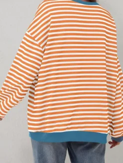 Women's Blouse Button Down Graphic Striped Vintage Tropical Stylish Long Sleeve Crew Neck Regular Tops Daily Print Blue Fuchsia Orange Green Summer Spring Fall Women Blouses & Shirts