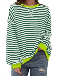 Women's Blouse Button Down Graphic Striped Vintage Tropical Stylish Long Sleeve Crew Neck Regular Tops Daily Print Blue Fuchsia Orange Green Summer Spring Fall Women Blouses & Shirts