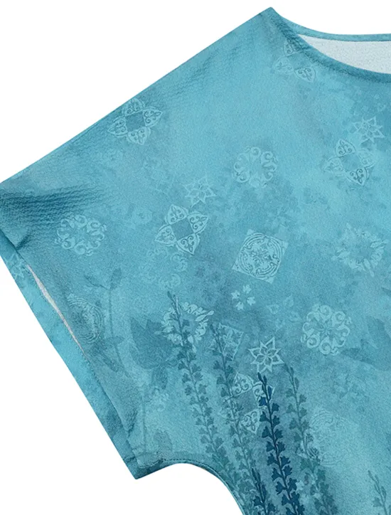 Sale Women's Blouse Chiffon Basic Casual Floral Leaf Print Dolman Sleeve Short Sleeve Regular Tops Crew Neck Daily Going out Beach Red Blue Summer Spring Women Chiffon Tops|Spring Tops
