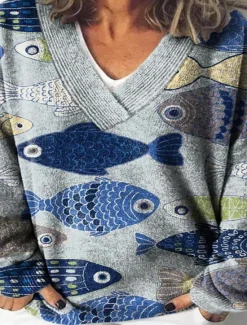 Hot Women's Blouse Color Block Print Casual Long Sleeve V Neck Regular Tops Daily Print Red Blue Green Light Blue Winter Women Pullovers & Tops