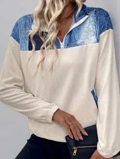 Women's Blouse 3D Daily Stylish Casual Long Sleeve High Neck Regular Tops Work Daily Resort Wear Patchwork 3D Print Print Spring Fall Winter Women Blouses & Shirts|Hoodies & Sweatshirts