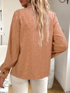Online Women's Blouse Designer Shirt Neutral Streetwear Romantic Striped Ruffle Buttons Long Sleeve Regular Tops Shirt Collar Work Going out Black White Red Blue Spring Fall & Winter Women Blouses & Shirts
