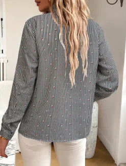 Online Women's Blouse Designer Shirt Neutral Streetwear Romantic Striped Ruffle Buttons Long Sleeve Regular Tops Shirt Collar Work Going out Black White Red Blue Spring Fall & Winter Women Blouses & Shirts