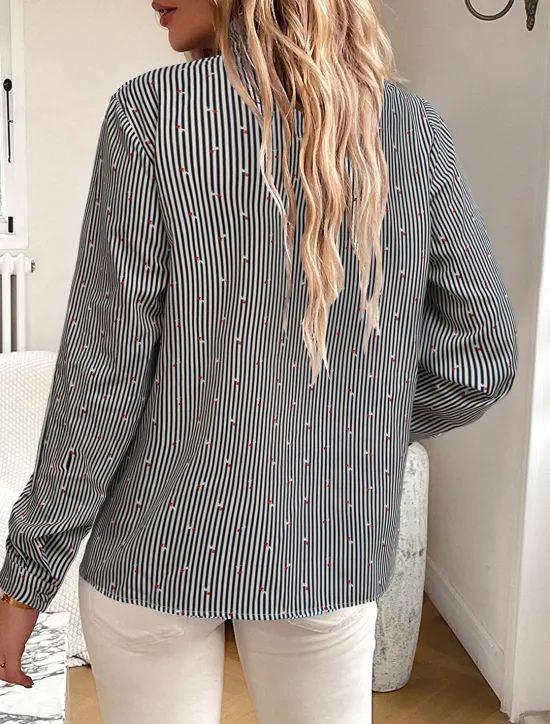 Online Women's Blouse Designer Shirt Neutral Streetwear Romantic Striped Ruffle Buttons Long Sleeve Regular Tops Shirt Collar Work Going out Black White Red Blue Spring Fall & Winter Women Blouses & Shirts