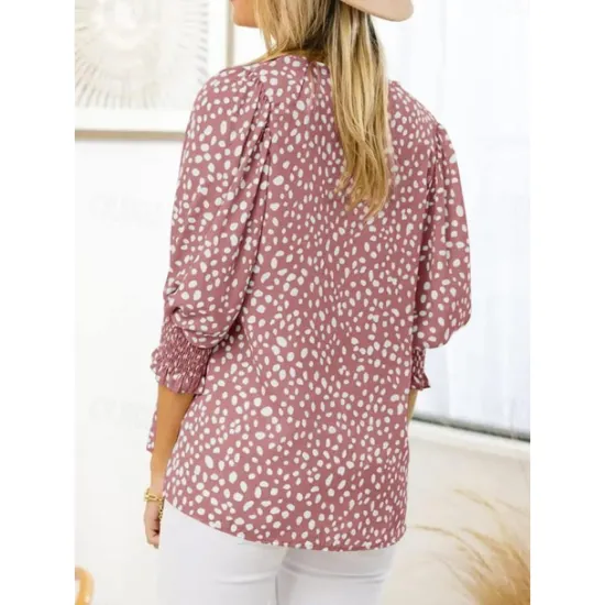 Online Women's Blouse Dressy Tops Casual Polka Dot Print Lantern Sleeve 3/4 Length Sleeve Crew Neck Daily Black Pink Green Summer Spring Fall Women Blouses & Shirts