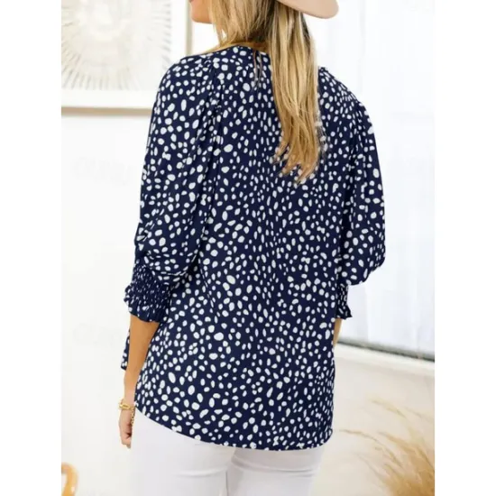 Online Women's Blouse Dressy Tops Casual Polka Dot Print Lantern Sleeve 3/4 Length Sleeve Crew Neck Daily Black Pink Green Summer Spring Fall Women Blouses & Shirts