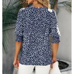 Online Women's Blouse Dressy Tops Casual Polka Dot Print Lantern Sleeve 3/4 Length Sleeve Crew Neck Daily Black Pink Green Summer Spring Fall Women Blouses & Shirts
