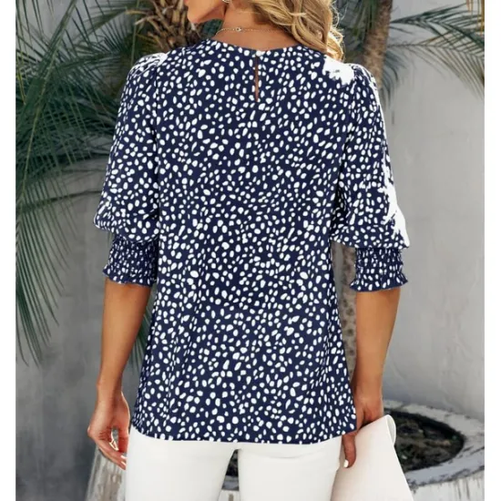 Online Women's Blouse Dressy Tops Casual Polka Dot Print Lantern Sleeve 3/4 Length Sleeve Crew Neck Daily Black Pink Green Summer Spring Fall Women Blouses & Shirts