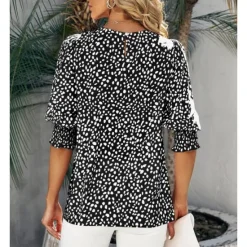 Online Women's Blouse Dressy Tops Casual Polka Dot Print Lantern Sleeve 3/4 Length Sleeve Crew Neck Daily Black Pink Green Summer Spring Fall Women Blouses & Shirts