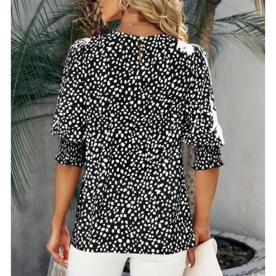Online Women's Blouse Dressy Tops Casual Polka Dot Print Lantern Sleeve 3/4 Length Sleeve Crew Neck Daily Black Pink Green Summer Spring Fall Women Blouses & Shirts