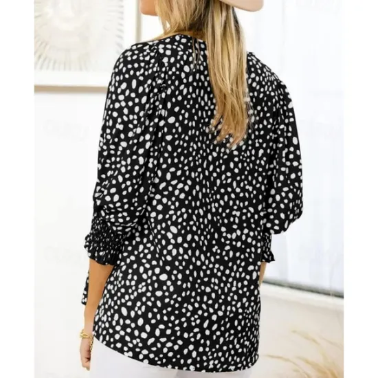 Online Women's Blouse Dressy Tops Casual Polka Dot Print Lantern Sleeve 3/4 Length Sleeve Crew Neck Daily Black Pink Green Summer Spring Fall Women Blouses & Shirts