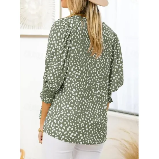 Online Women's Blouse Dressy Tops Casual Polka Dot Print Lantern Sleeve 3/4 Length Sleeve Crew Neck Daily Black Pink Green Summer Spring Fall Women Blouses & Shirts
