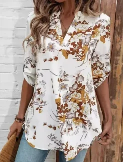 Online Women's Blouse Dressy Tops Floral Stylish Half Sleeve V Neck Daily Print Summer Women Blouses & Shirts|Spring Tops