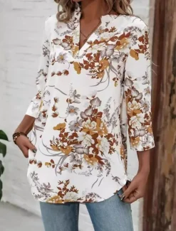 Online Women's Blouse Dressy Tops Floral Stylish Half Sleeve V Neck Daily Print Summer Women Blouses & Shirts|Spring Tops