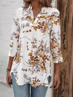 Online Women's Blouse Dressy Tops Floral Stylish Half Sleeve V Neck Daily Print Summer Women Blouses & Shirts|Spring Tops