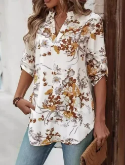 Online Women's Blouse Dressy Tops Floral Stylish Half Sleeve V Neck Daily Print Summer Women Blouses & Shirts|Spring Tops