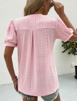 Best Women's Blouse Elegant Bohemia Short Sleeve Crew Neck Vacation Daily Going out Knotted White Pink Army Green Green Summer Women Lace Tops