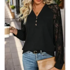 New Women's Blouse Elegant Stylish Modern Lace Long Sleeve V Neck Work Daily Spring Fall Women Lace Tops