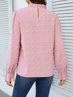 Women's Blouse Elegant Stylish Solid Color Ruffle Patchwork Bell Sleeve Long Sleeve High Neck Vacation Spring Fall Women Blouses & Shirts|T-Shirts