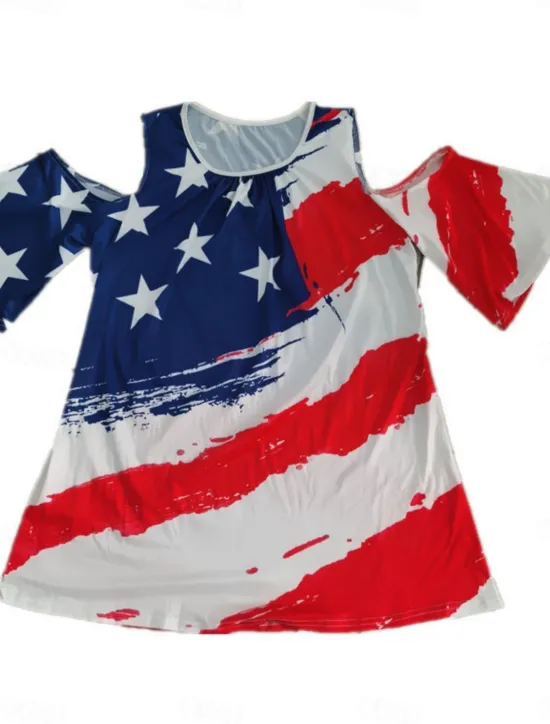 Clearance Women's Blouse Flag Vintage Tropical Casual 3/4 Length Sleeve Crew Neck Regular Tops Daily Print Black Blue Purple Summer Women Independence Day Top