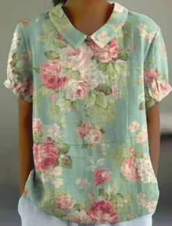 Best Women's Blouse Floral Elegant Daily Stylish Short Sleeve Shirt Collar Regular Tops Work Daily Holiday Lace White Yellow Blue Orange Green Summer Women Blouses & Shirts