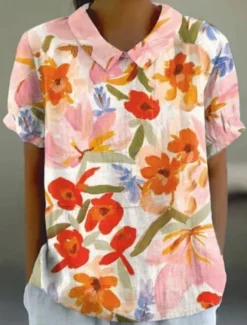 Best Women's Blouse Floral Elegant Daily Stylish Short Sleeve Shirt Collar Regular Tops Work Daily Holiday Lace White Yellow Blue Orange Green Summer Women Blouses & Shirts
