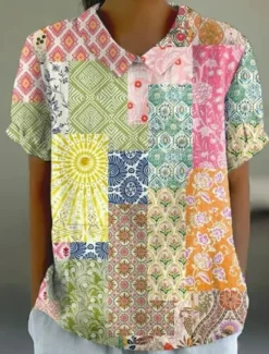 Best Women's Blouse Floral Elegant Daily Stylish Short Sleeve Shirt Collar Regular Tops Work Daily Holiday Lace White Yellow Blue Orange Green Summer Women Blouses & Shirts