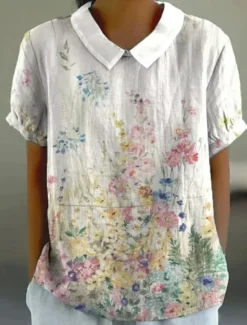 Clearance Women's Blouse Floral Elegant Daily Stylish Short Sleeve Shirt Collar Regular Tops Work Daily Holiday White Pink Blue Green Summer Women Blouses & Shirts