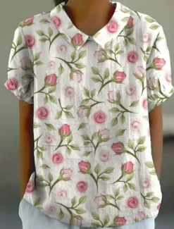 Clearance Women's Blouse Floral Elegant Daily Stylish Short Sleeve Shirt Collar Regular Tops Work Daily Holiday White Pink Blue Green Summer Women Blouses & Shirts