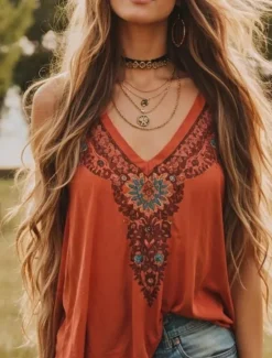 Best Women's Blouse Floral Graphic Paisley Bohemia Vintage Tropical Sleeveless Strap Regular Tops Daily Holiday Beach Wear Print Summer Spring Women Tank Tops & Camis