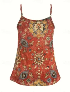 Online Women's Blouse Floral Graphic Paisley Daily Sleeveless Strap Scoop Neck Regular Tops Daily Holiday Beach Wear Print Maroon Blue Orange Khaki Summer Spring Women Tank Tops & Camis