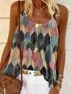 Online Women's Blouse Floral Graphic Paisley Daily Sleeveless Strap Scoop Neck Regular Tops Daily Holiday Beach Wear Print Maroon Blue Orange Khaki Summer Spring Women Tank Tops & Camis