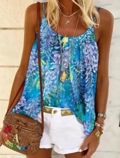 Online Women's Blouse Floral Graphic Paisley Daily Sleeveless Strap Scoop Neck Regular Tops Daily Holiday Beach Wear Print Maroon Blue Orange Khaki Summer Spring Women Tank Tops & Camis