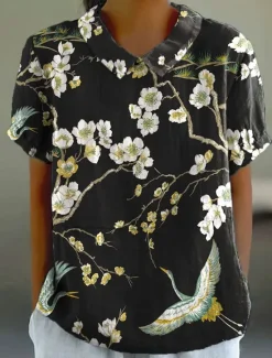 Sale Women's Blouse Floral Graphic Abstract Vintage Tropical Stylish Short Sleeve Shirt Collar Regular Tops Work Daily Print Blush Pink Black Light Green Red Light Blue Summer Spring Women Blouses & Shirts