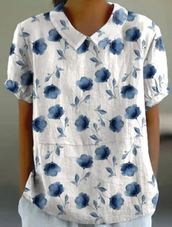 Sale Women's Blouse Floral Graphic Abstract Vintage Tropical Stylish Short Sleeve Shirt Collar Regular Tops Work Daily Print Blush Pink Black Light Green Red Light Blue Summer Spring Women Blouses & Shirts